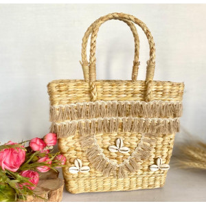 Eco-friendly water reed basket with brown jute design - Indigi craft